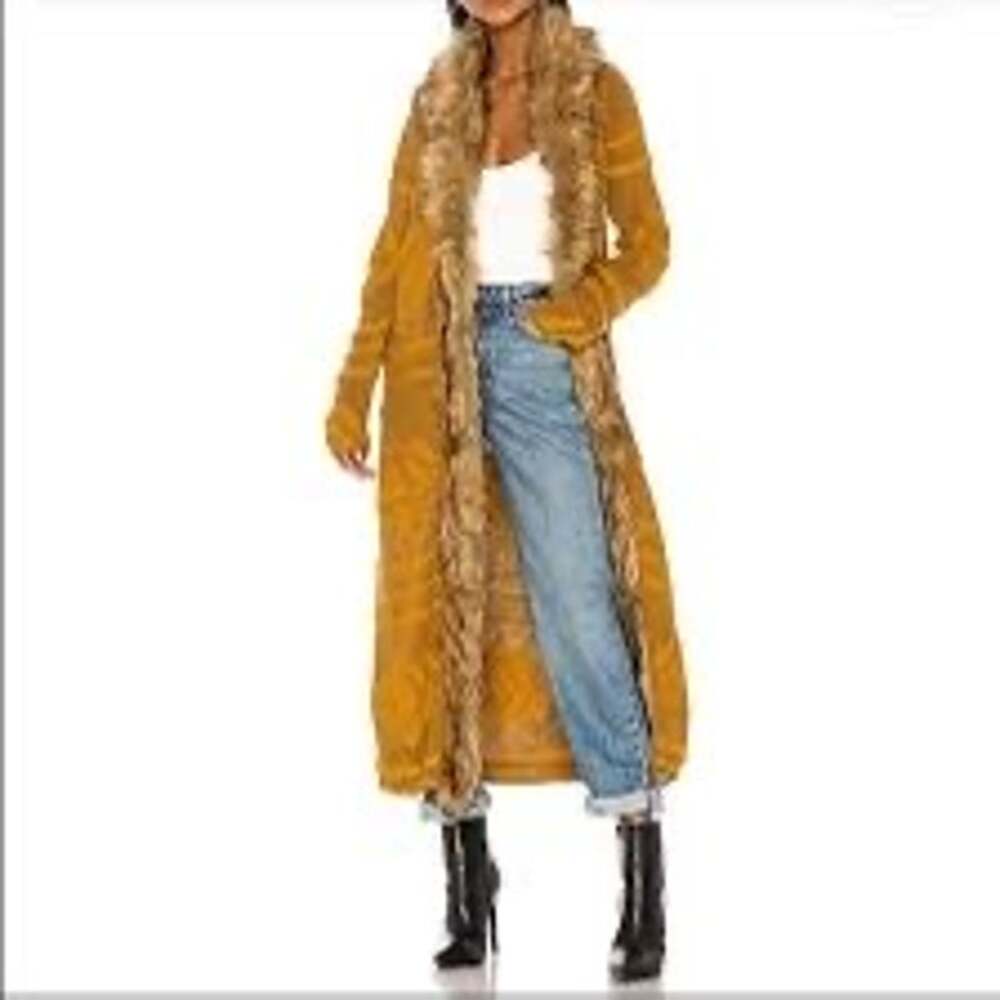 Show Me Your Mumu Langston Duster Cardigan Faux Fur Trim Aztec Mustard Brown M
